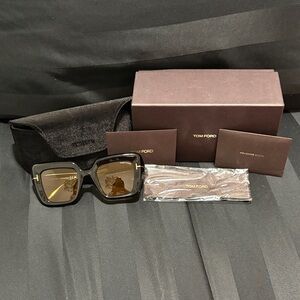 Unisex…Tom Ford Black Square Sunglasses with Brown Lenses
